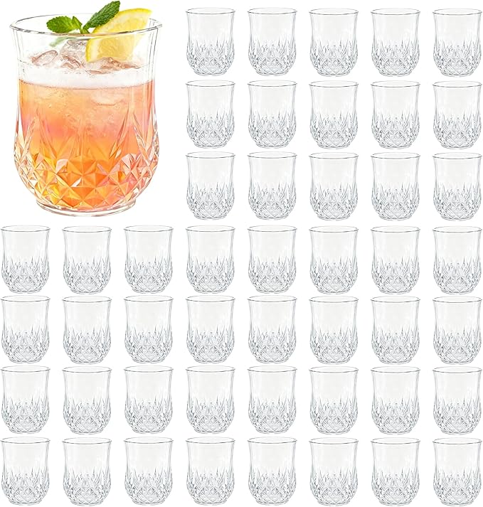 LEYIQU Stemless Wine Glasses, Plastic Reusable Cups Vintage Drinking Glasses Tumblers, Valentine’s Day Gifts for Couples, for Whisky, Beer, Juice, Beverages, Cocktai (40, 12oz-Transparent)