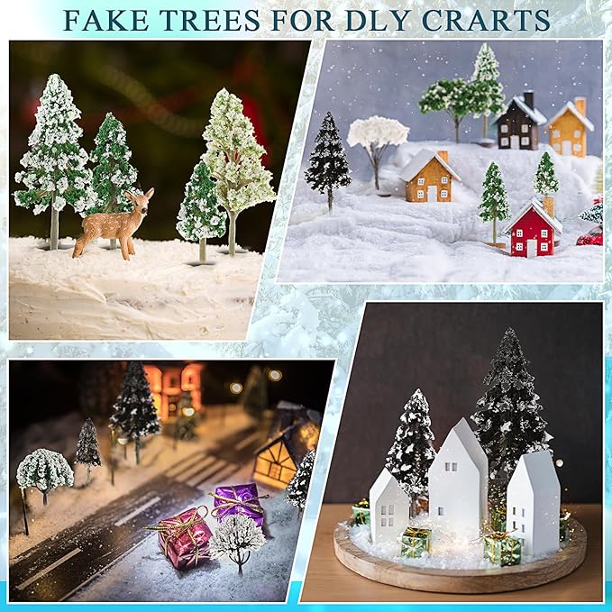 Canlierr 28 Pcs Miniature Model Trees for Diorama Mini Tiny Winter Snowy Tree Figurine for Villages, Craft, Model Train Scenery Accessories (Snow Trees)