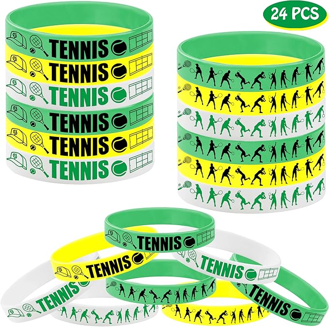 ATSMOICY 24PCS Tennis Rubber Bracelets -Tennis Party Supplies Sports Birthday Weeding Tennis Silicone Wristbands Party Favors