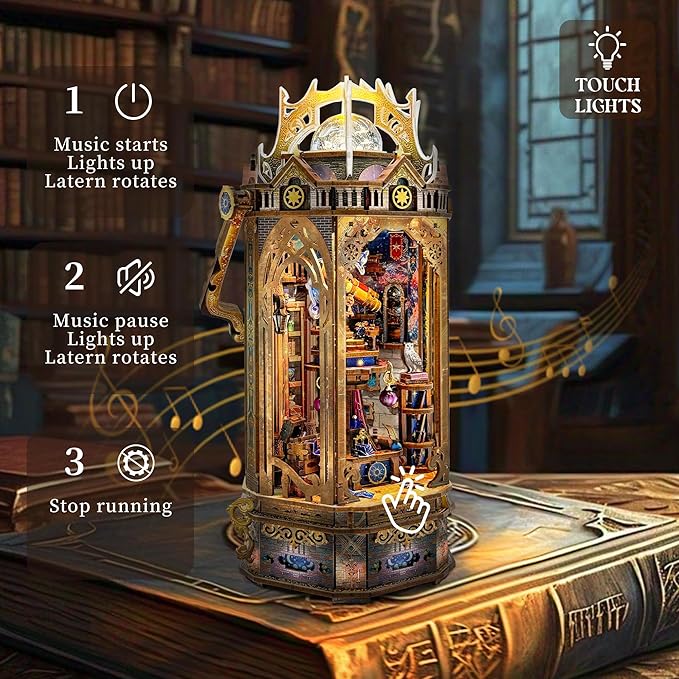 DIY Miniature House Kit, Book Nook Mini House Bookshelf Decor 3D Wooden Puzzle for Adults, Birthday Gift for Family, Friends - Starry Guide Camping Light