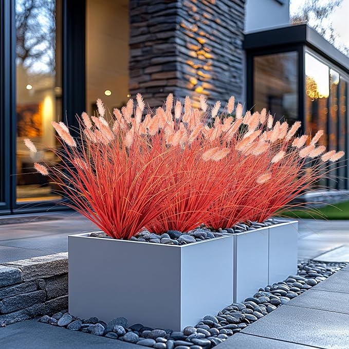 Ttranewsoo Fake Grass Fall Flowers Artificial Shrubs Artificial Grass Wheatgrass Cattails Fake Grass Decorations Artificial Plants Ornamental Grass Outdoor Grass Green Leafy Decorations (12PCS)Orange