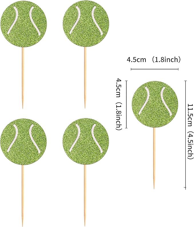 24 Pcs Tennis Cupcake Toppers Sports Ball Tennis Cupcake Picks Tennis Birthday Party Decorations Cake Decor for Sports Balls Theme Boys Girl Birthday Party Supplies