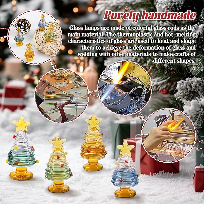dolitify 4Pcs Mini Christmas Tree Glass Figurine Set, Mini Hand Artificial Glass Christmas Tree Traditional Craftsmanship Holiday Tabletop Decoration Gift Home Decor Craft Party (1)