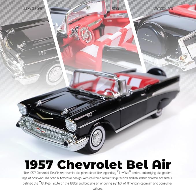 1957 Chevrolet Bel Air Convertible 1:18 Diecast Model Car Working Doors, Premium Alloy Classic Collection Car Collector's for Kids Men and Teens Dad 14+ Year