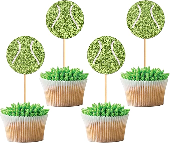 24 Pcs Tennis Cupcake Toppers Sports Ball Tennis Cupcake Picks Tennis Birthday Party Decorations Cake Decor for Sports Balls Theme Boys Girl Birthday Party Supplies
