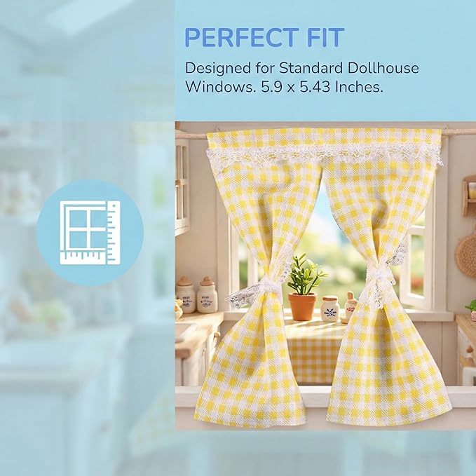 TOYANDONA 4Pcs Miniature Curtains for Dollhouses Drapes for DIY Decor Kitchen Bathroom and Bedroom Realistic Patterns Easy to Install Dollhouse Accessories
