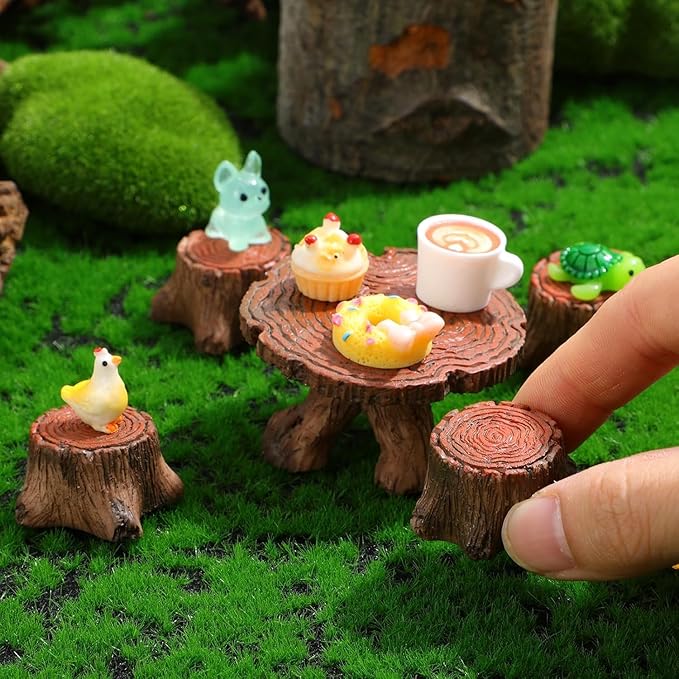 5Pcs Miniature Round Table and Chairs Set - Realistic Tree Root Design Resin Furniture Ornaments Kit, Fairy Garden Accessories for Dollhouse, Succulents, Micro Landscape, DIY Crafts & Home Decorations