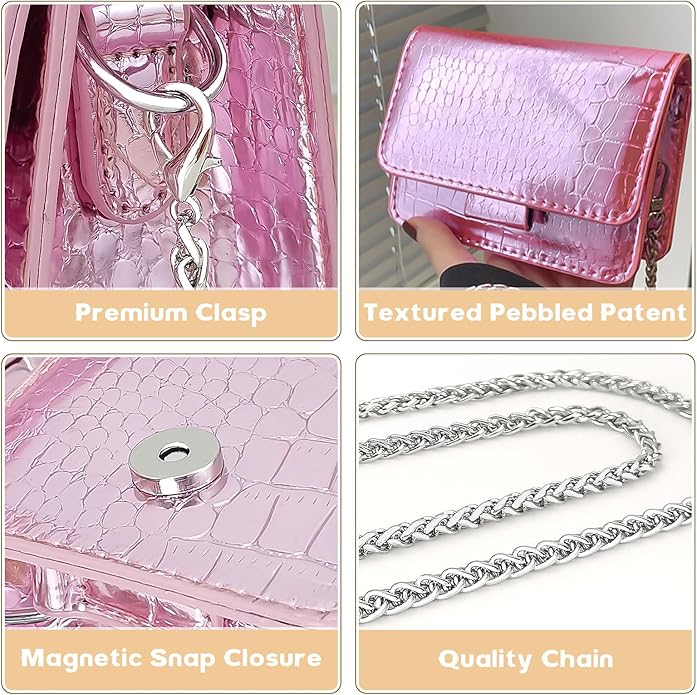 NovaKnot Metallic Mini Crossbody Purse, Evening Clutch Bag with Removable Chain Strap, Small Purse for Women, Not for Phones