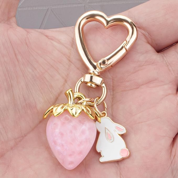 Wikavanli Cute Strawberry Keychain,Bag Charms,Kawaii Heart Flower Daisy Key chains Accessories Decor for Women Girls Purse