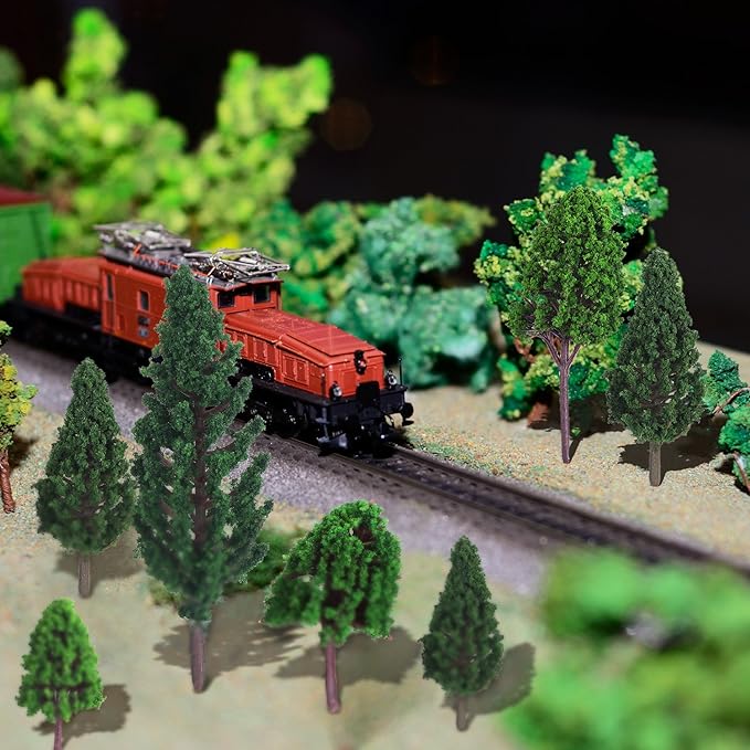 Bememo 22 Pieces Model Trees 1.18 to 6.29 Inch Mixed Miniature Fake Diorama Tree Train Railroad Architecture Scenery for DIY Projects Crafts Scenery Landscape, Natural Green