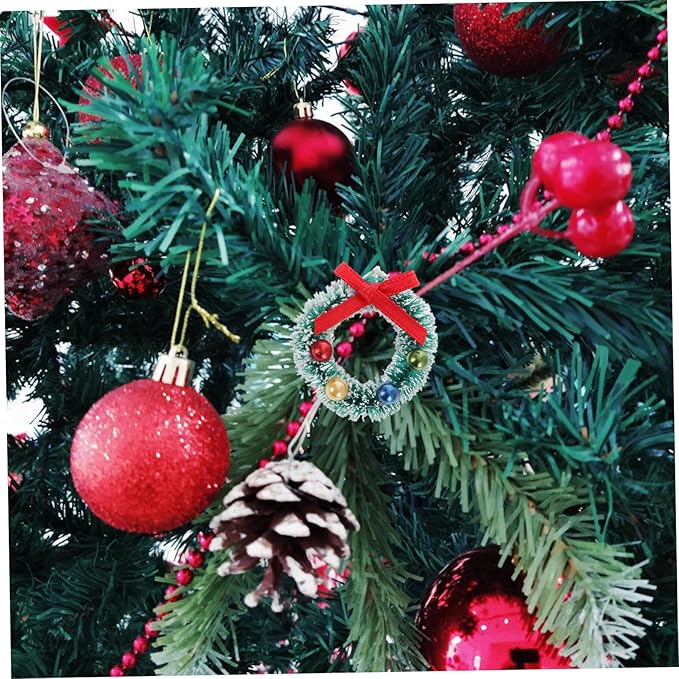 VOSAREA 12pcs Mini Christmas Wreaths for Dollhouse Decor Decorative Miniature Xmas Ornaments Lifelike Detail for Holiday Crafting and Festive Displays
