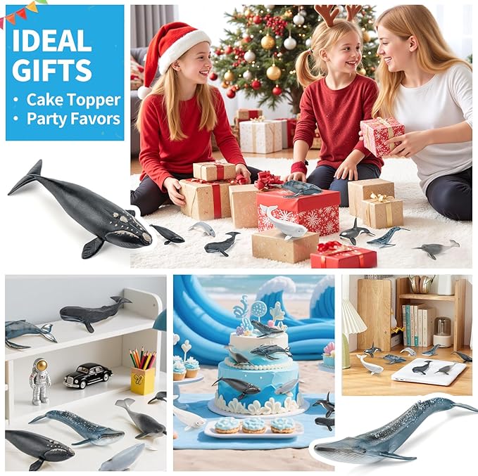8PCS Whale Figurines Toys for Toddlers, Realistic Ocean Animals Figures Sea Creatures Toys for Kids Includes Beluga Orca Blue Whale, Birthday Party Favors & Gifts for Boy Girl