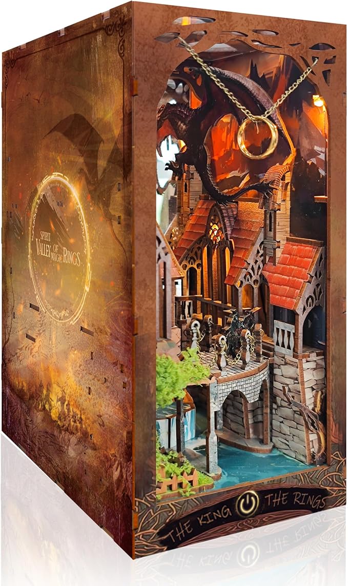 Book Nook Kit with LED Light - 3D Wooden Puzzles Book Nook for Book Shelf Decor - DIY Dollhouse Kit - Book Nook Decor with Dust Cover - Magic Book Nook (SQ-05)