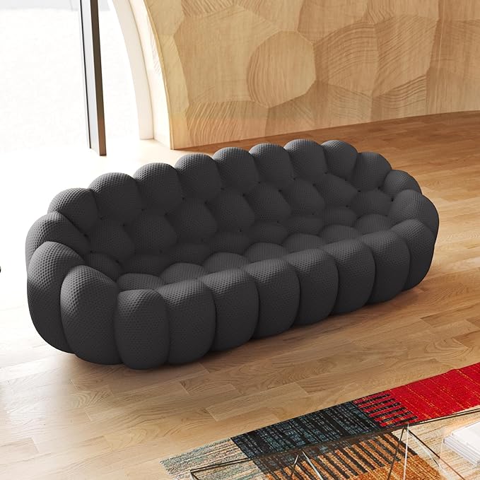 JACH 3 Seater Bubble Curved Couch, 98.43'' Comfy Upholstered Sofa, Mesh Fabric Boneless Sofa, 3D Honeycomb Shape Modern Cozy Couch for Living Room, Office, Apartment, Small Space (Grey)