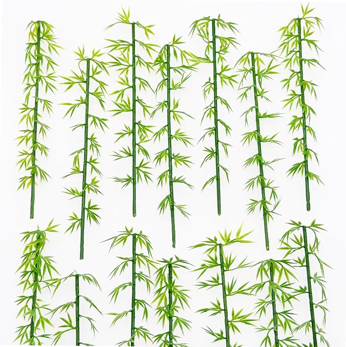 Woohome Model Miniature Bamboo Trees, Green Plastic Bamboo Trees for Building Model, Home Miniature Landscape Landform Diorama Project, 50 PCS, 4.72’’