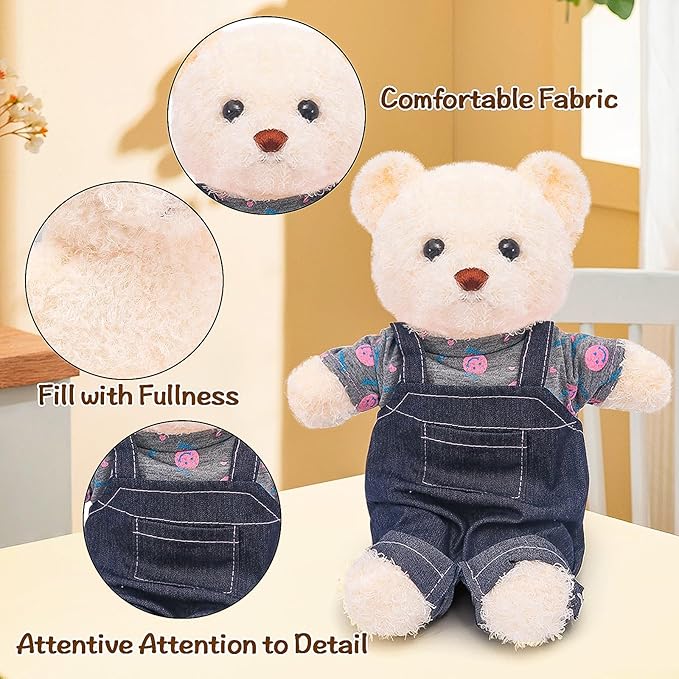 Bear Clothes Outfit with a Bear Doll, Fit Most 12-16 Inch Bears Stuffed Clothes Pajamas Plushy for Stuffed Bear