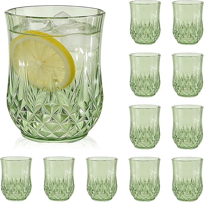 LEYIQU Stemless Wine Glasses, Plastic Reusable Cups Vintage Drinking Glasses Tumblers, Valentine’s Day Gifts for Couples, for Whisky, Beer, Juice, Beverages, Cocktai (12, 12oz-Sage Green)