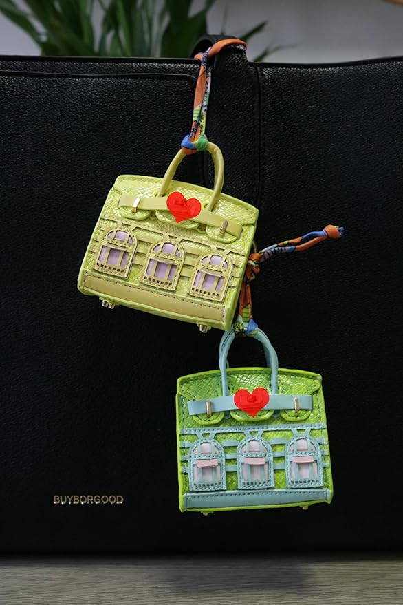 Buyborgood 2 PCS Women Mini Backpack Keychain Accessories Key Pouch Holder Coin Purse Bag Charm Wallet (LGreen + LYellow)