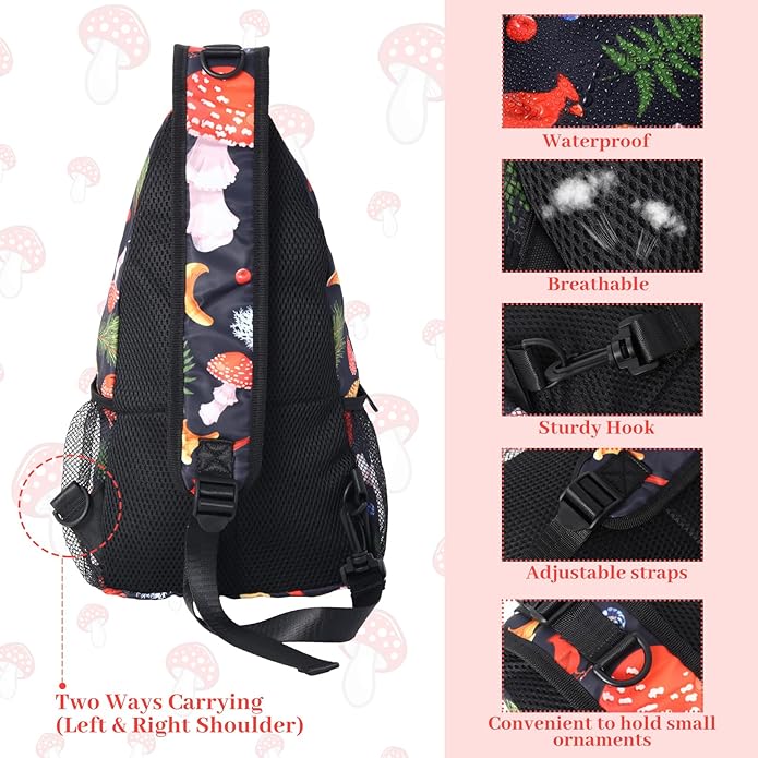 Paterr 3 Pcs Mushroom Gifts Stuff Decor Mushroom Sling Bag Backpack Keychain Purse Christmas Accessories for Women Hiking Lovers Birthday
