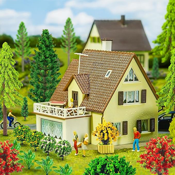 QUOZUO 38PCS Mini Model Miniature Trees, Mixed Model Colourful Trees Building Train Scenery Architecture Fake Trees for DIY Crafts, Building Model, Scenery Landscape