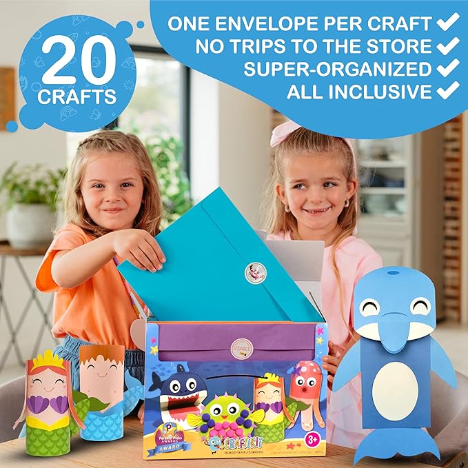 Craftikit® 20 Under The Sea Arts & Crafts Kits for Kids – Mermaid & Sea Animal Paper Crafts for Girls & Boys Ages 4-10 – Preschool Art Supplies & Toddler Craft Set