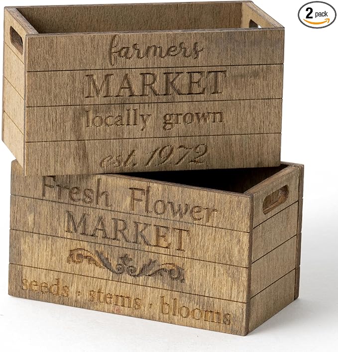 2.2 x 1.2 x 1.2 Inch Miniature Vintage Rustic Farmhouse Crate - 1:12 Scale Mini Farmhouse Micro Scene Decor Wooden Crate Basket Tiered Tray Decor for Fairy Garden Shelf Displays Accessories