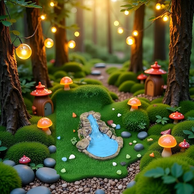 Blue DIY Miniature Mini Water Pool Fairy Garden Lawn Ornament Outdoor Statues for Mountain Dollhouse Decor Craft, Garden Sculptures and Statues, Outdoor Statues
