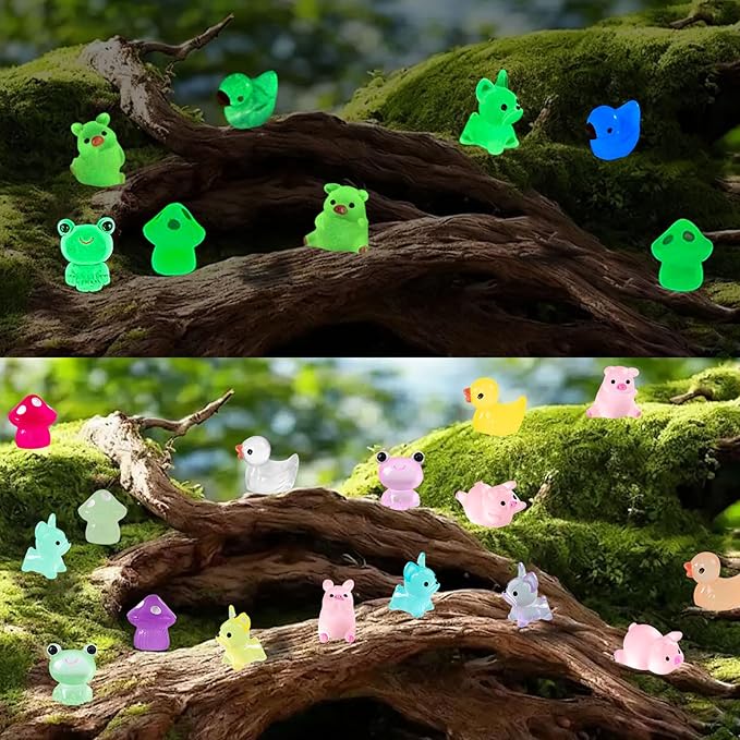 LIINWNIRS 167 Pcs Luminous Mini Resin Animals Kit Accessories Variety Pack Glow Animal Figurines Resin Mini Garden Decor for Garden Micro Landscape Aquarium Potted Dollhouse Decor