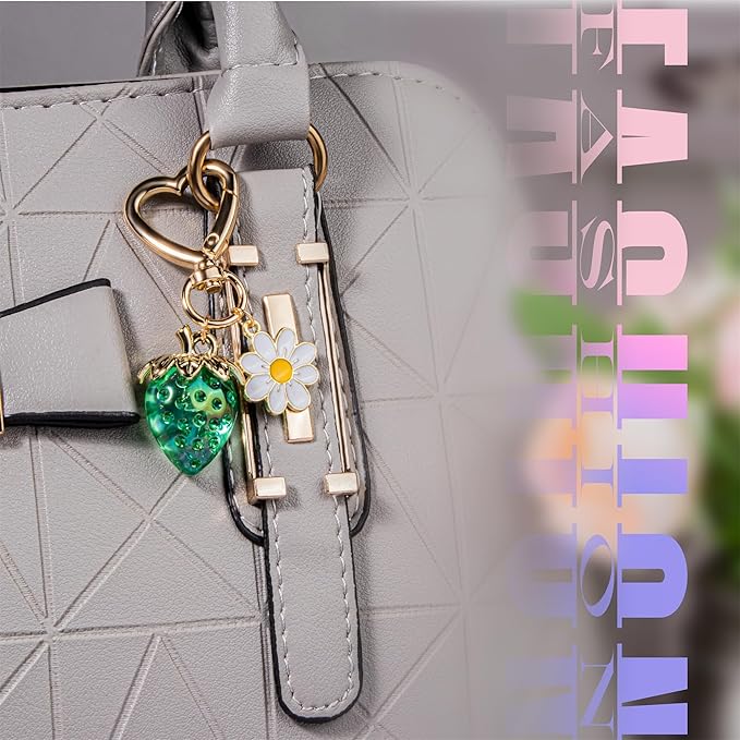 Wikavanli Cute Strawberry Keychain,Bag Charms,Kawaii Heart Flower Daisy Key chains Accessories Decor for Women Girls Purse