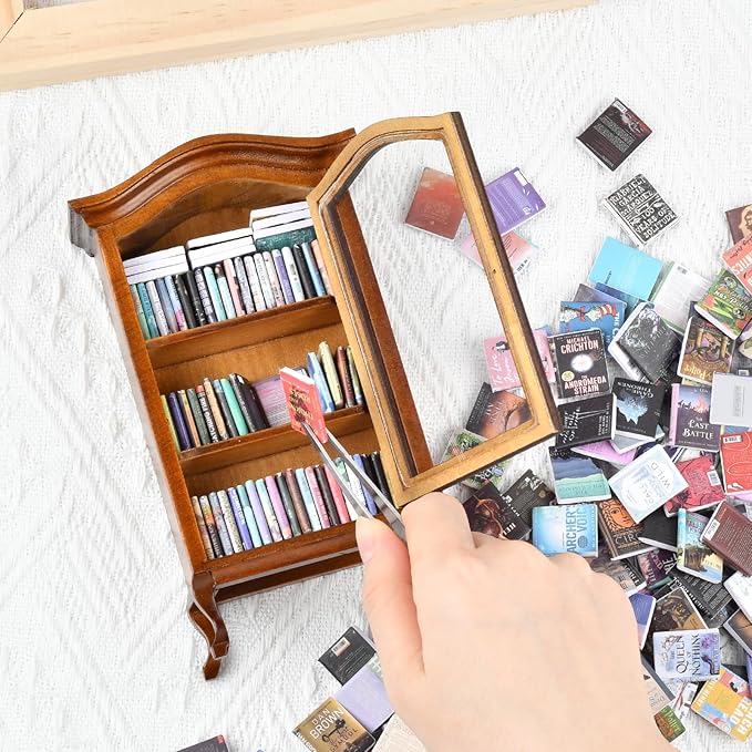 Anxiety Bookshelf, Anxiety Bookshelves, Mini Bookshelf, Handcrafted Mini Bookshelf with 100+ Unique Miniature Books, Small Bookshelf Miniature Library, for Book Lovers