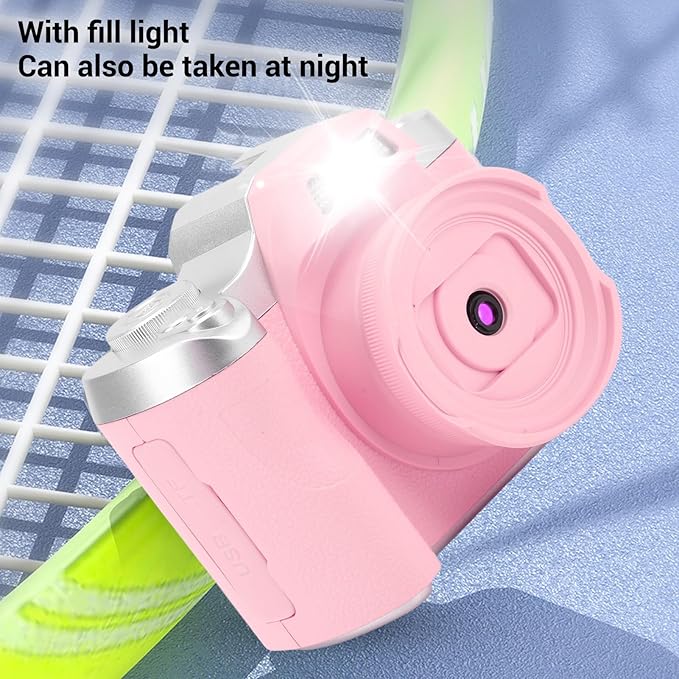 Zunate Mini Keychain Camera, 48MP HD Mini Retro Digital Camera, Portable Small Cameras Vintage Compact Micro Cameras, 1.54 inch HD Screen for Travel Study Recording (Pink)