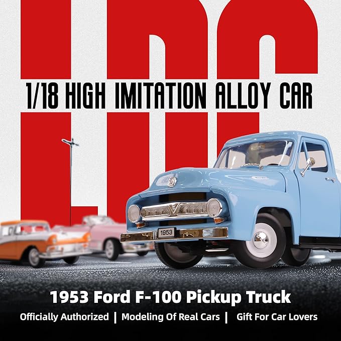 1953 Ford F-100 Pickup Truck 1/18 Scale Die-Cast Metal Model Alloy Collection Cars with Display Case, with Opening Doors, Best Gift for Men, Dad & Kids 14+ Years