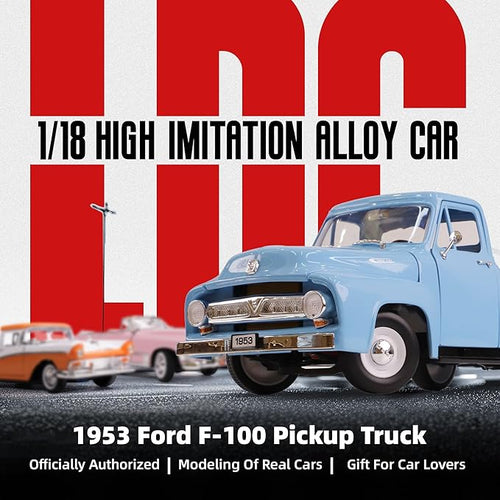 1953 Ford F-100 Pickup Truck 1/18 Scale Die-Cast Metal Model Alloy Collection Cars with Display Case, with Opening Doors, Best Gift for Men, Dad & Kids 14+ Years