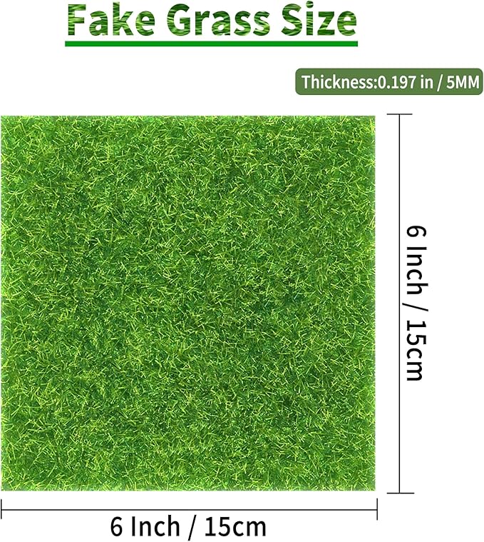 12 Packs 6 X 6 Inch Fake Grass Decor for Crafts, Artificial Grass for Miniature Ornament Projects, Model Turf Grass for DIY Fairy Garden Accessories and Decor Kit