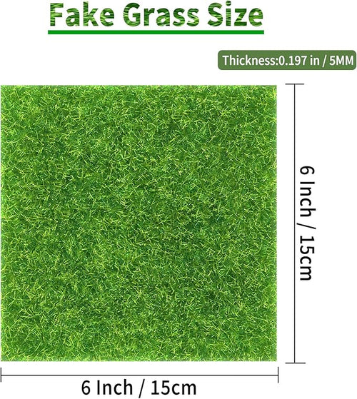 12 Packs 6 X 6 Inch Fake Grass Decor for Crafts, Artificial Grass for Miniature Ornament Projects, Model Turf Grass for DIY Fairy Garden Accessories and Decor Kit