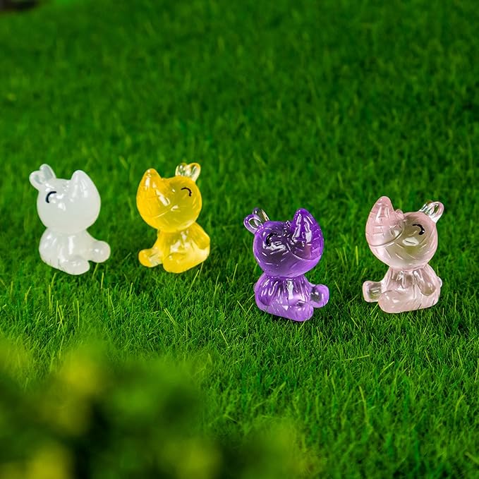 70 Pcs Luminous Mini Resin Rhino Tiny Cow Miniature Pig Figures Glow in The Dark for DIY Garden Dollhouse Wildlife Accessories Micro Landscape Aquarium Party Decor