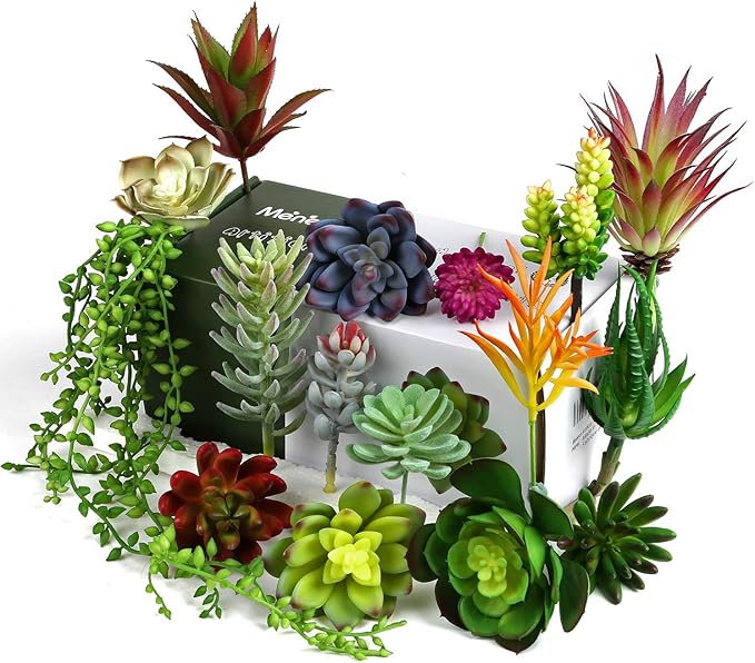Meneco Faux Succulents Artificial Plants – 16 Pack Lifelike Fake Succulent Plants Unpotted