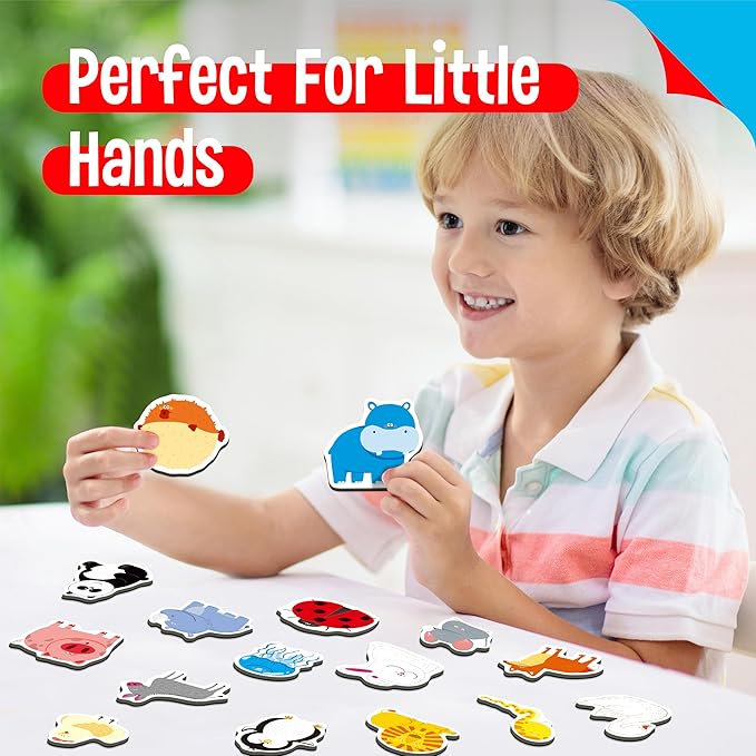 50 PCS Animal Magnets, Adorable Magnetic Animal -Wild Animal, Farm Animal & Marine Animal-Thick Refrigerator Magnets Cute Educational Learning Toys for Kids 3+