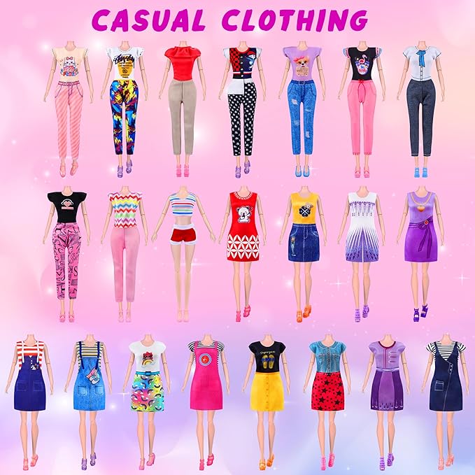 135 Pcs Doll Clothes and Accessories with Doll, Princess Gowns, Fashion Dresses, Slip Dresses, Top, Pants, Jumpsuit, Swimsuits, Shoes, Hangers, Doll Dress up Toys for Girls Kids Toddlers Toy Gifts
