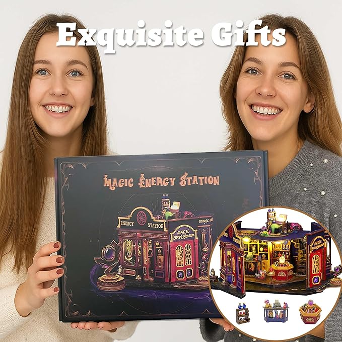 Flever DIY Miniature House Kit, Tiny Home Kit with LED Light, Mini House Build Craft Kits for Adults and Teens, Home Decor Creative Gift for Family/Friends (Magic Energy Station)