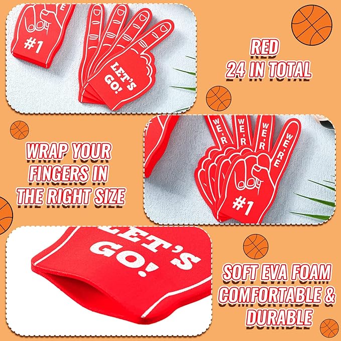 Sinmoe 24 Pcs Mini Foam Finger Baseball Fan Mini Foam Finger, We're #1 Sports Themed Party Supplies for Baseball Hockey Football Basketball Events Team Gifts(Red)
