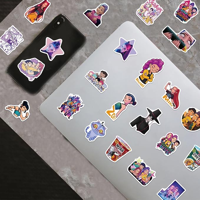 K-pop Demon Hunters Stickers, 60 PCS Korean Cartoon Kpop Stickers for Water Bottles, Waterproof Vinyl Decal for Teen Girls Boys Adult Laptop Skateboard Phone Case Guitar Travel Case Bike Notebook