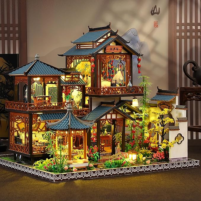 DIY Book Nook Kit - DIY Miniature Dolls House Kit with Furniture and LED Light, 3D Puzzle Wooden Art Bookends, Model Kits for Adults to Build (Yayun Lanting)