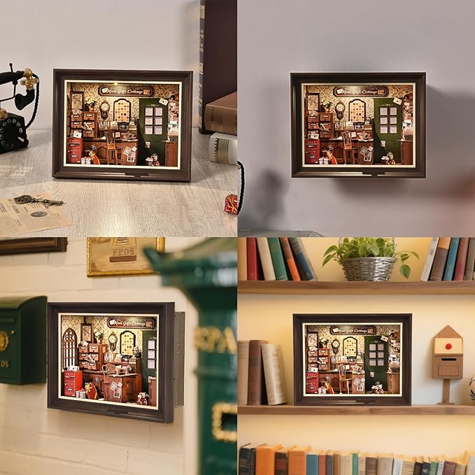 Book Nook Kit-3D Wooden Puzzle with LED Switch Control & Wall-Mountable Frame,DIY Miniature House for Beginners,Bookshelf/Tabletop/Wall Decor for Craft Lovers,Dollhouse Gift,Mail Gift Cottage