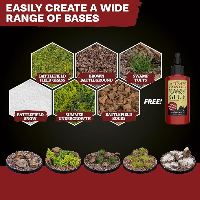 The Army Painter Battlefields Basing Set - Static Grass for Miniature Terrain Basing set - Static Grass & Free Basing Glue, Woodland Scenic Static Grass, Scenery Flocks - Master Quality Game Miniature