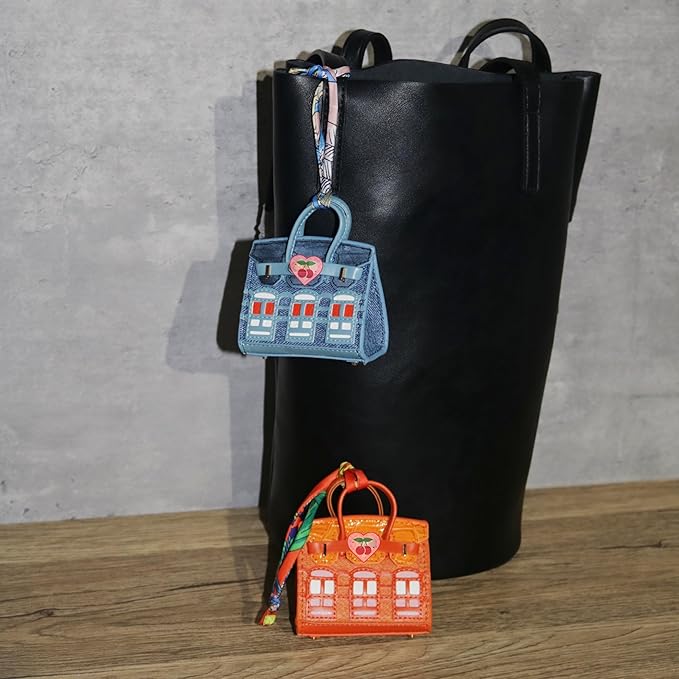 Buyborgood Women's 2 PCS Mini Tote Bag Charms Keychain Pouch Small Coin Purse Wallet (Peacock Blue + Orange)