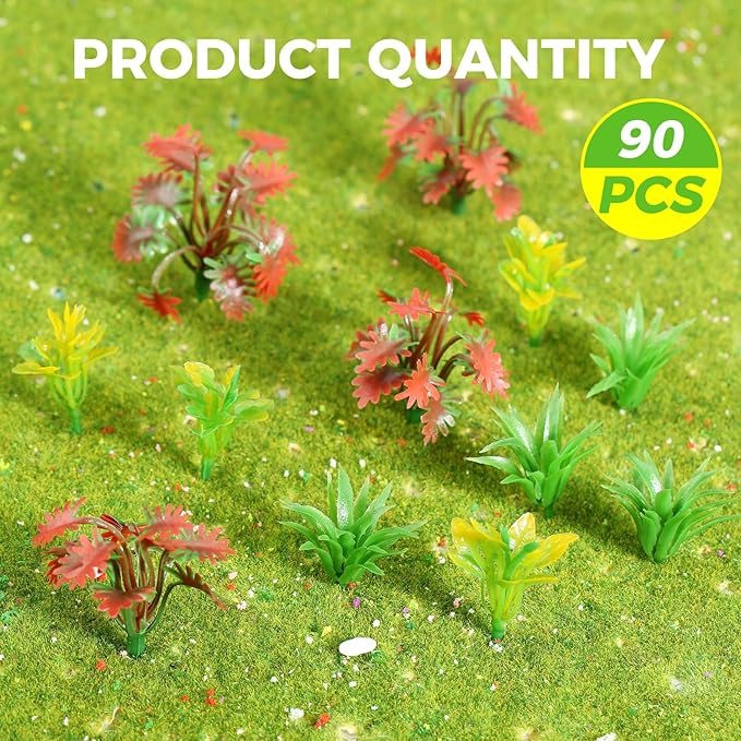Yetaha 90Pcs Mixed Shrubs Bush Models, Miniature Colorful Model Plants for Train Railways Scenery, Architecture Landscape Sand Military Layout, Red Yellow Green