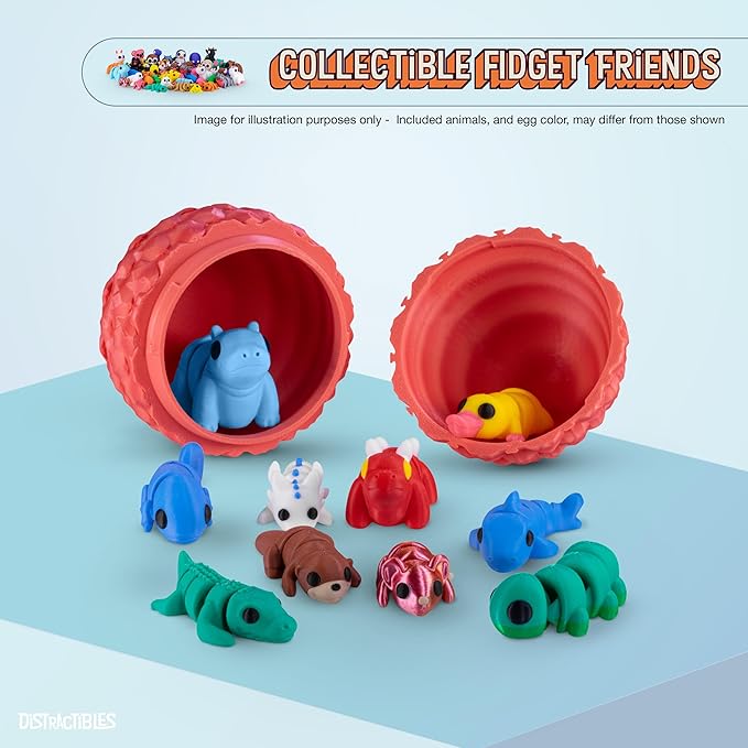 3D Articulating Fidget Animals, Mystery Pack of 10 with Mystery Egg, Random Assorted Designs, Stress Relief, Unique & Fun