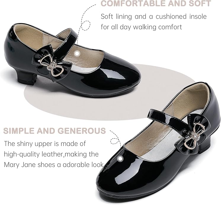 Dufannie Girls Dress Shoes Low Heel Princess Flats Mary Jane Flower Wedding Party Glitter Shoes for Kids Toddler