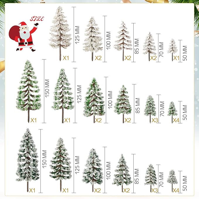 Skylety 35 Pieces Model Trees 1.2-6.3 Inch Mixed Miniature Trees Diorama Supplies Fake Plants Train Scenery Landscape Christmas Village Architecture DIY Crafts(Dark Green, Green, White,Snowy Cedar)